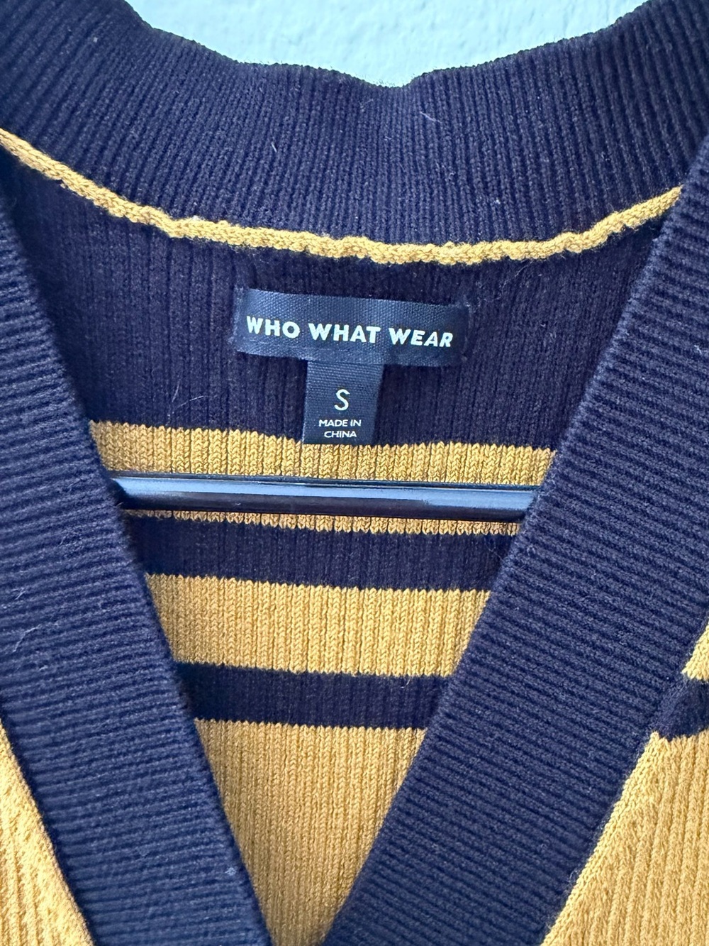 Who What Wear Mustard and Black Striped Knit Midi Dress - Picture 2 of 4